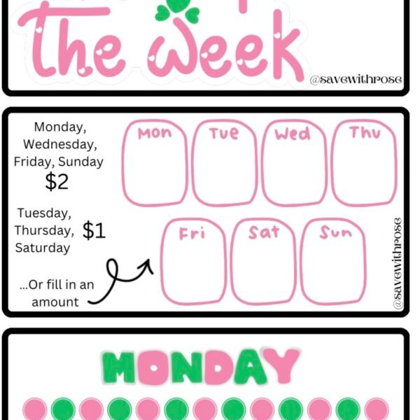 Days of the week pink and green